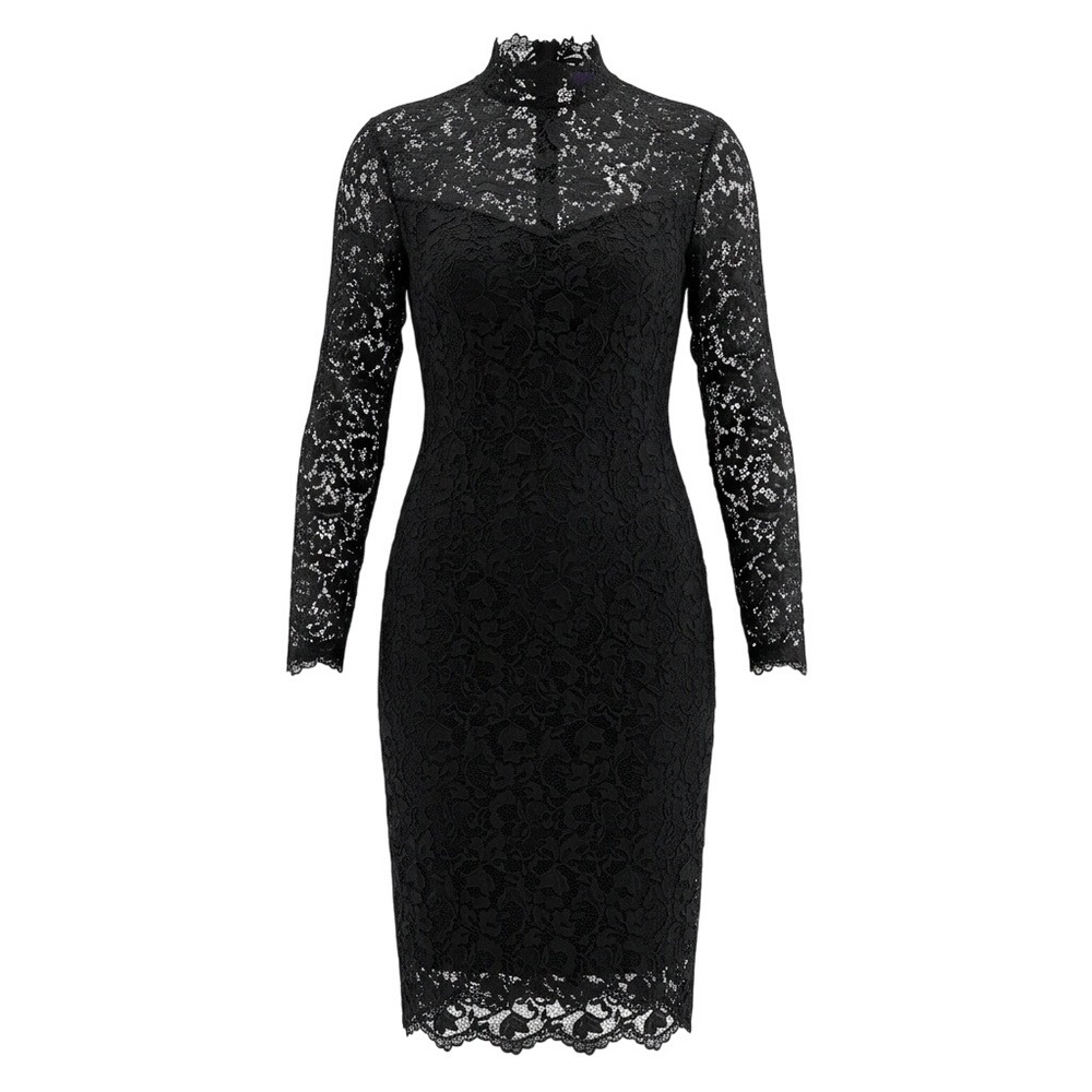 Ralph Lauren Collection Liesel Black Lace Long Sleeve Cocktail Dress Size 2 NWT